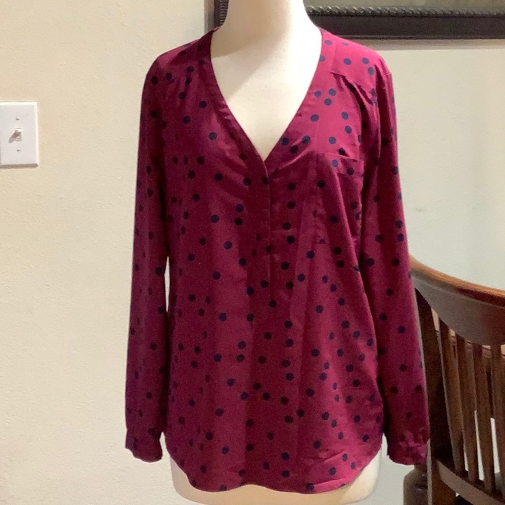 Merona long-sleeve raspberry with polka dots top